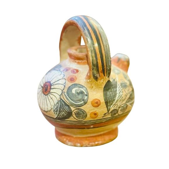 Vintage Tonalá Mexican Pottery Jug Hand-Painted Floral Folk Art - Picture 3 of 4